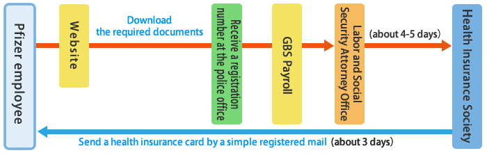 Insurance card reissuance application flow (Pfizer employees)